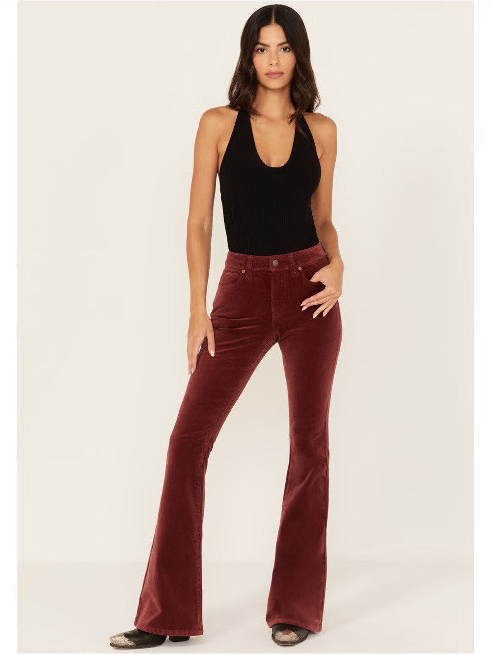 SHYANNE WOMEN'S SYRAH HIGH RISE VELVETEEN STRETCH FLARE JEANS